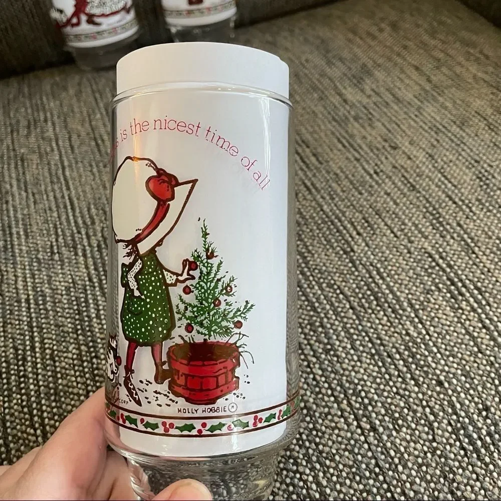 3 Vintage 80s Holly Hobbie Drinking Glasses Christmas Holidays